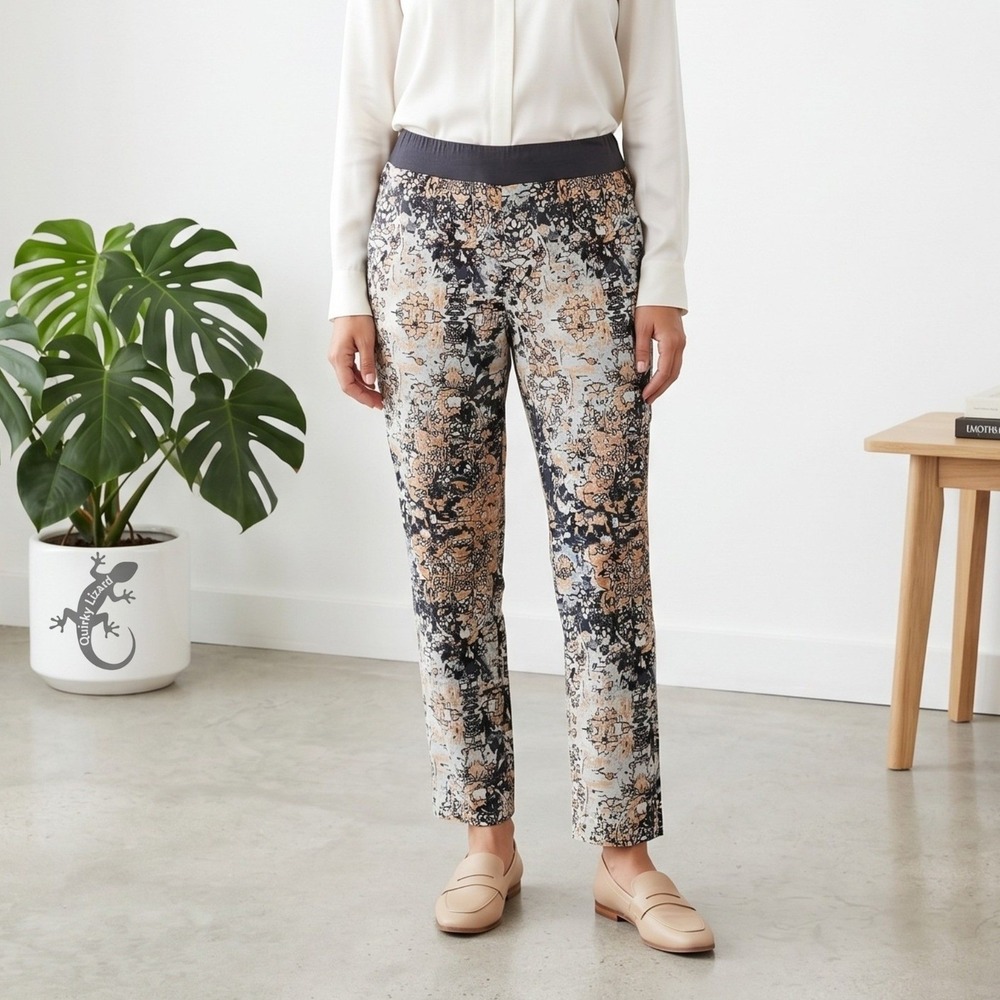 LOGO Lori Goldstein Pants 4 Multicolor Abstract Print Elastic Waist Art To Wear